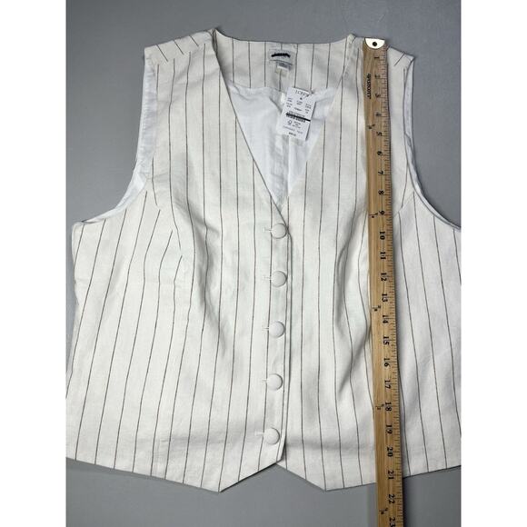 J Crew Striped Linen Lined Vest Womens 14 Ivory Camel Tailored Button Up V Neck - Picture 5 of 8